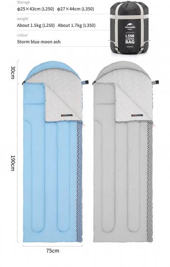 4 169 р. Мешок спальный Naturehike Envelope Down L 250, (190+30)x75 см, (левый) (ТК: +9C), серый Naturehike nh21msd07-gl250-l  с доставкой в г. Чебоксары. Увеличить фотографию 3