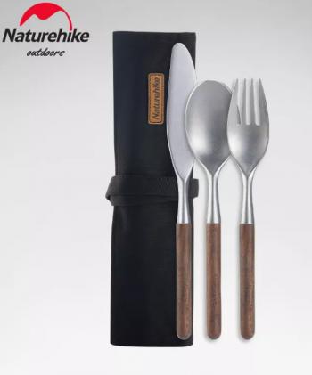 Набор столовых приборов Naturehike 3 в 1 (нож, вилка, ложка), нержавеющая сталь, орех, в чехле Naturehike nh20cj014-31