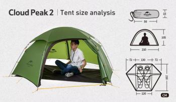 22 309 р. Палатка Naturehike Cloud Peak 20D Si 2-местная, алюминиевый каркас, зеленая Naturehike nh17k240-y-dgr  с доставкой в г. Чебоксары. Увеличить фотографию 4