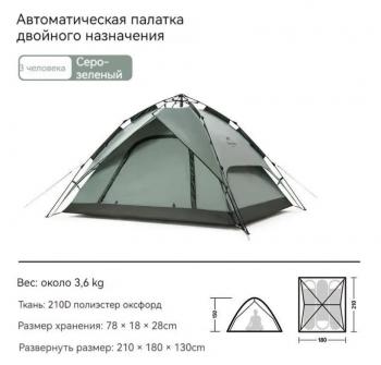 7 649 р. Палатка Naturehike 3-местная, быстросборная, серо-зеленая Naturehike nh21zp008-3ggr  с доставкой в г. Чебоксары. Увеличить фотографию 3