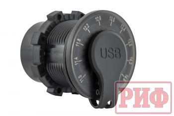 1 699 р. Розетка USB 2 QC 3.0 с вольтметром РИФ rif22-4-01460  с доставкой в г. Чебоксары. Увеличить фотографию 2
