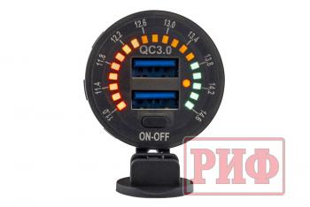 1 699 р. Розетка USB 2 QC 3.0 с вольтметром РИФ rif22-4-01460  с доставкой в г. Чебоксары. Увеличить фотографию 5