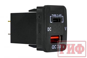 Розетка USB Type C, QC 3.0 с вольтметром для Toyota 32x20 РИФ rif22-4-1013400