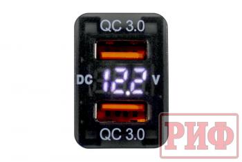 1 589 р. Розетка USB 2 QC 3.0 с вольтметром для Toyota 32x20 РИФ rif22-4-1013500  с доставкой в г. Чебоксары. Увеличить фотографию 3