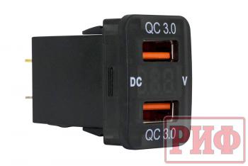 Розетка USB 2 QC 3.0 с вольтметром для Toyota 32x20 РИФ rif22-4-1013500