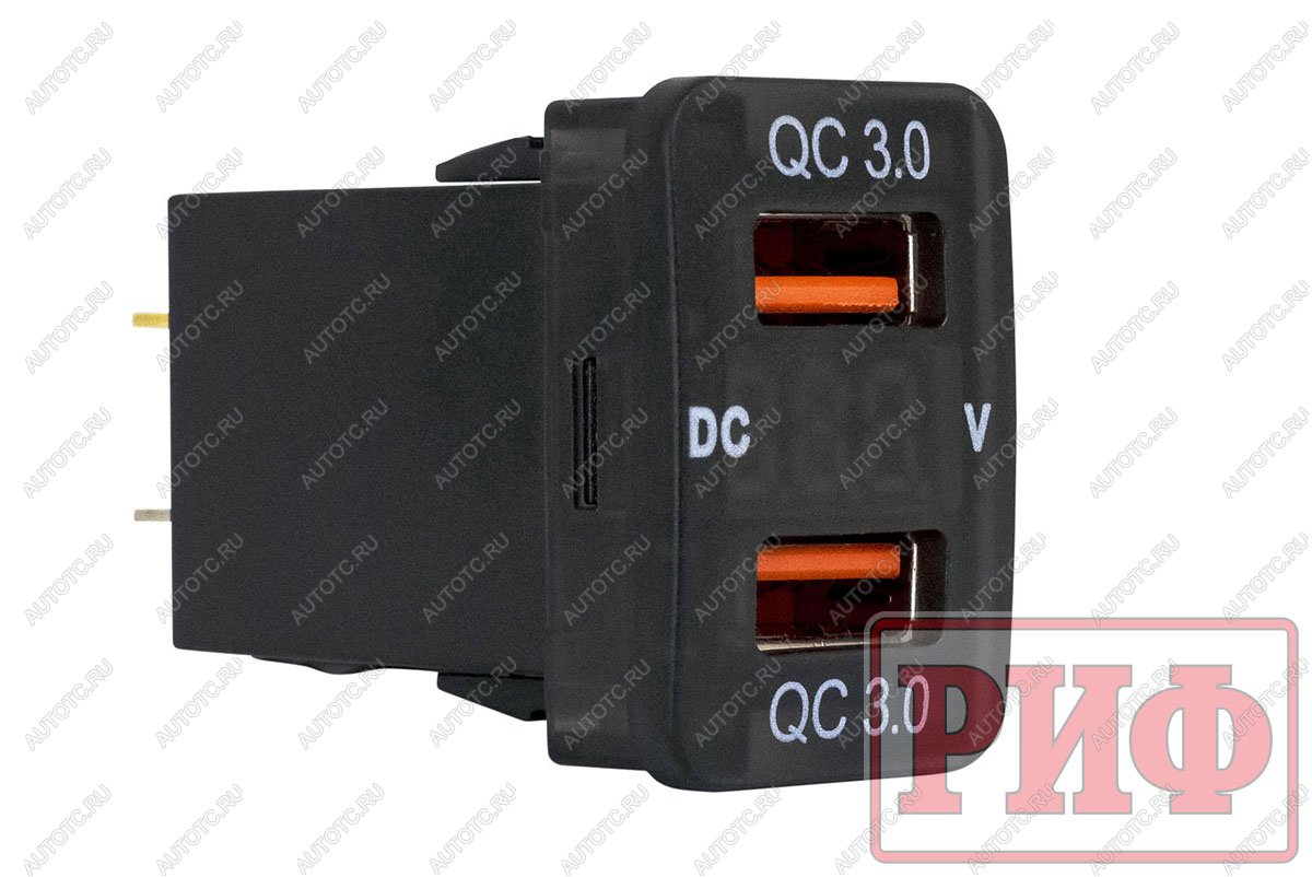 1 589 р. Розетка USB 2 QC 3.0 с вольтметром для Toyota 32x20 РИФ rif22-4-1013500  с доставкой в г. Чебоксары