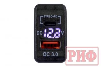 1 849 р. Розетка USB Type C, QC 3.0 с вольтметром для Toyota 40x20 РИФ rif22-4-1013600  с доставкой в г. Чебоксары. Увеличить фотографию 3