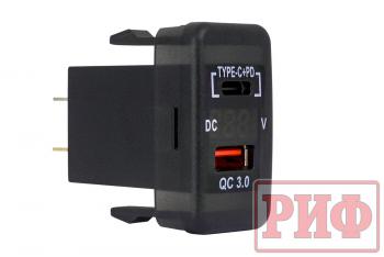 Розетка USB Type C, QC 3.0 с вольтметром для Toyota 40x20 РИФ rif22-4-1013600