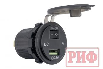 Розетка USB QC 3.0 с вольтметром, 34x37х54 РИФ rif22-4-1014200