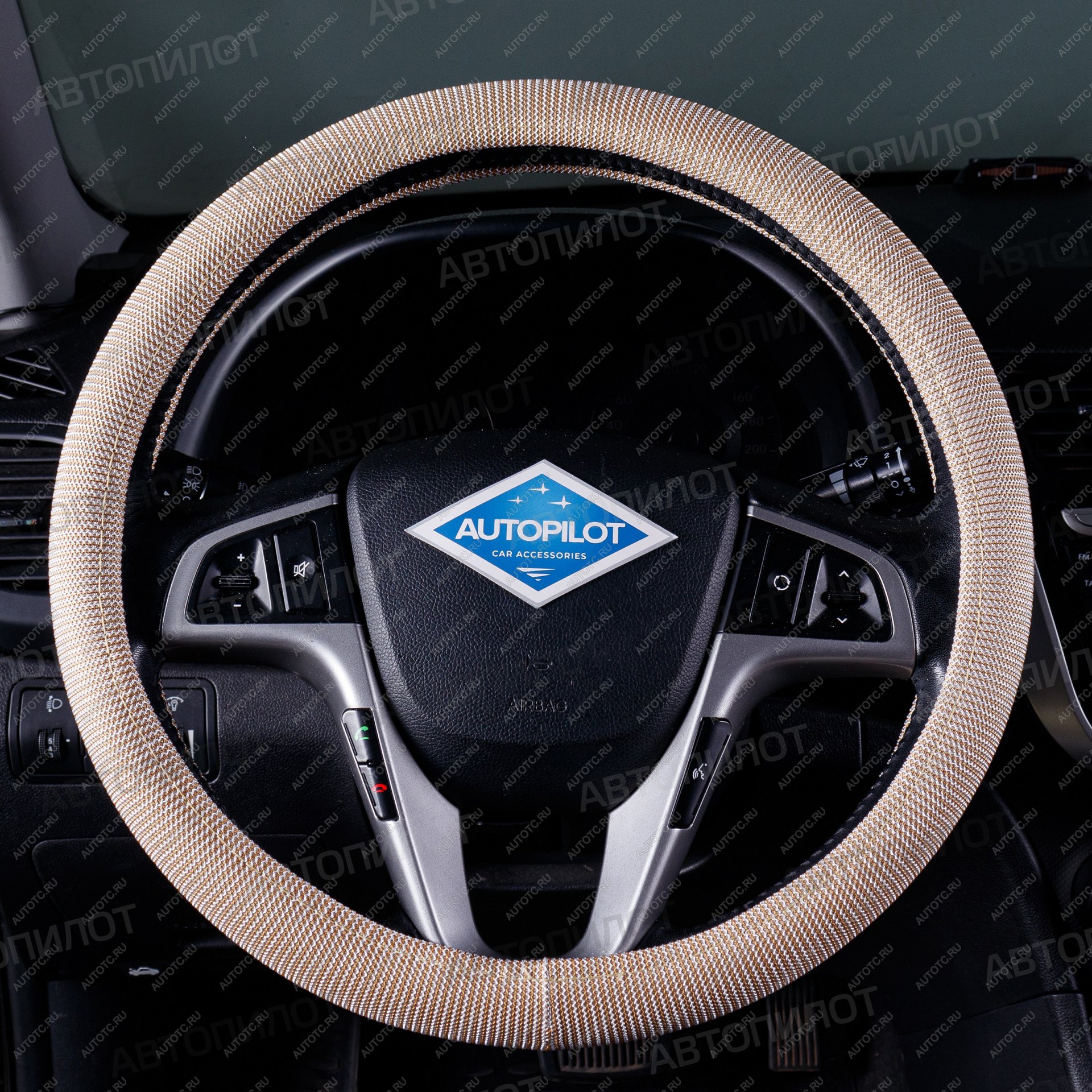 369 р. Оплётка на руль (37-39см BLW-022 текстиль) Автопилот Acura CL YA4 купе рестайлинг (2002-2003) (бежевый)  с доставкой в г. Чебоксары