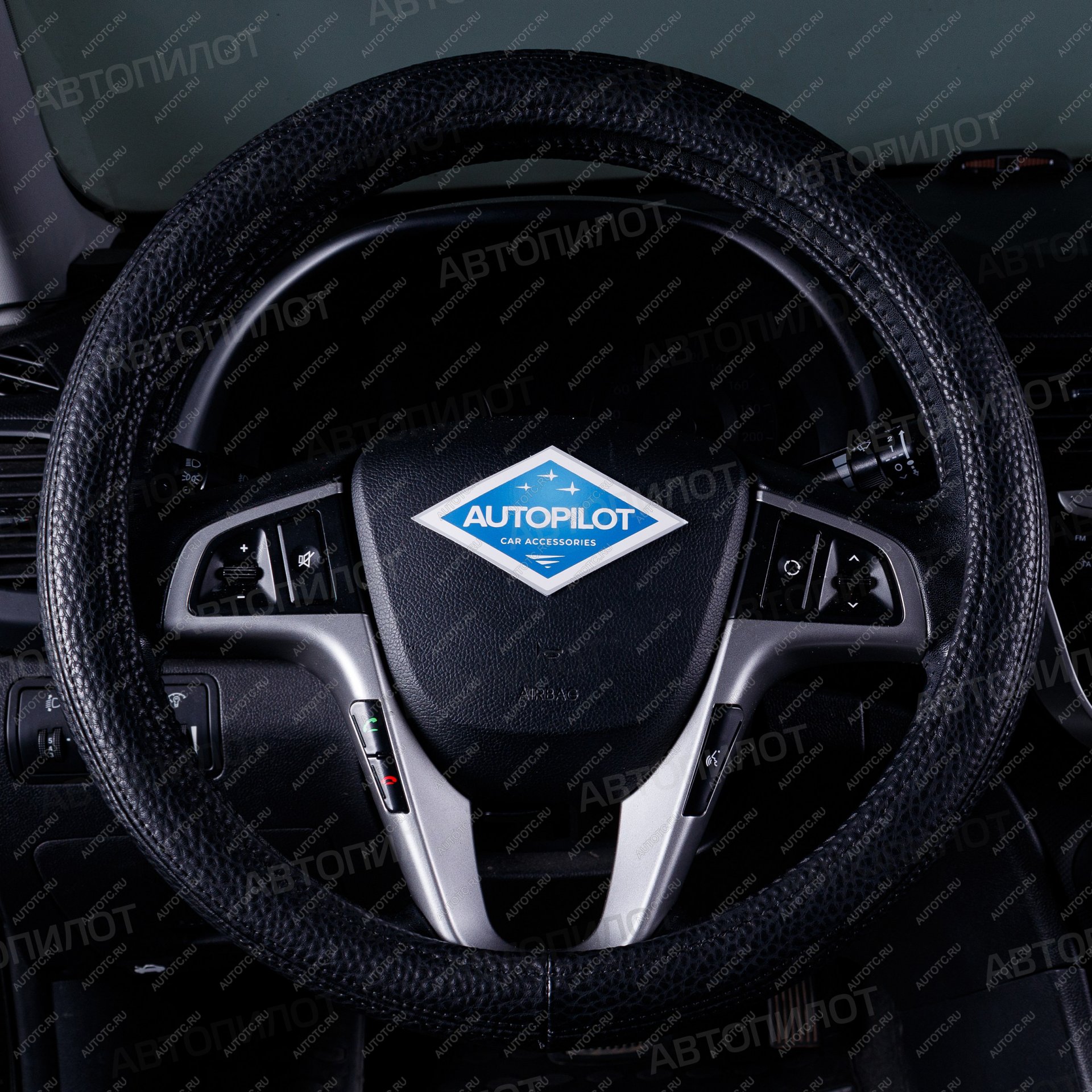 569 р. Оплётка на руль (37-39см BLW-019 кож/зам) Автопилот Chevrolet Cobalt седан 1-ый рестайлинг (2016-2019) (черный)  с доставкой в г. Чебоксары