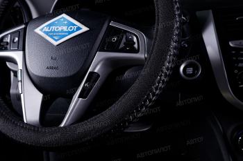 499 р. Оплётка на руль (37-39см BLW-028 кож/зам+текстиль) Автопилот Ford Focus 3 седан рестайлинг (2014-2019) (черный)  с доставкой в г. Чебоксары. Увеличить фотографию 3