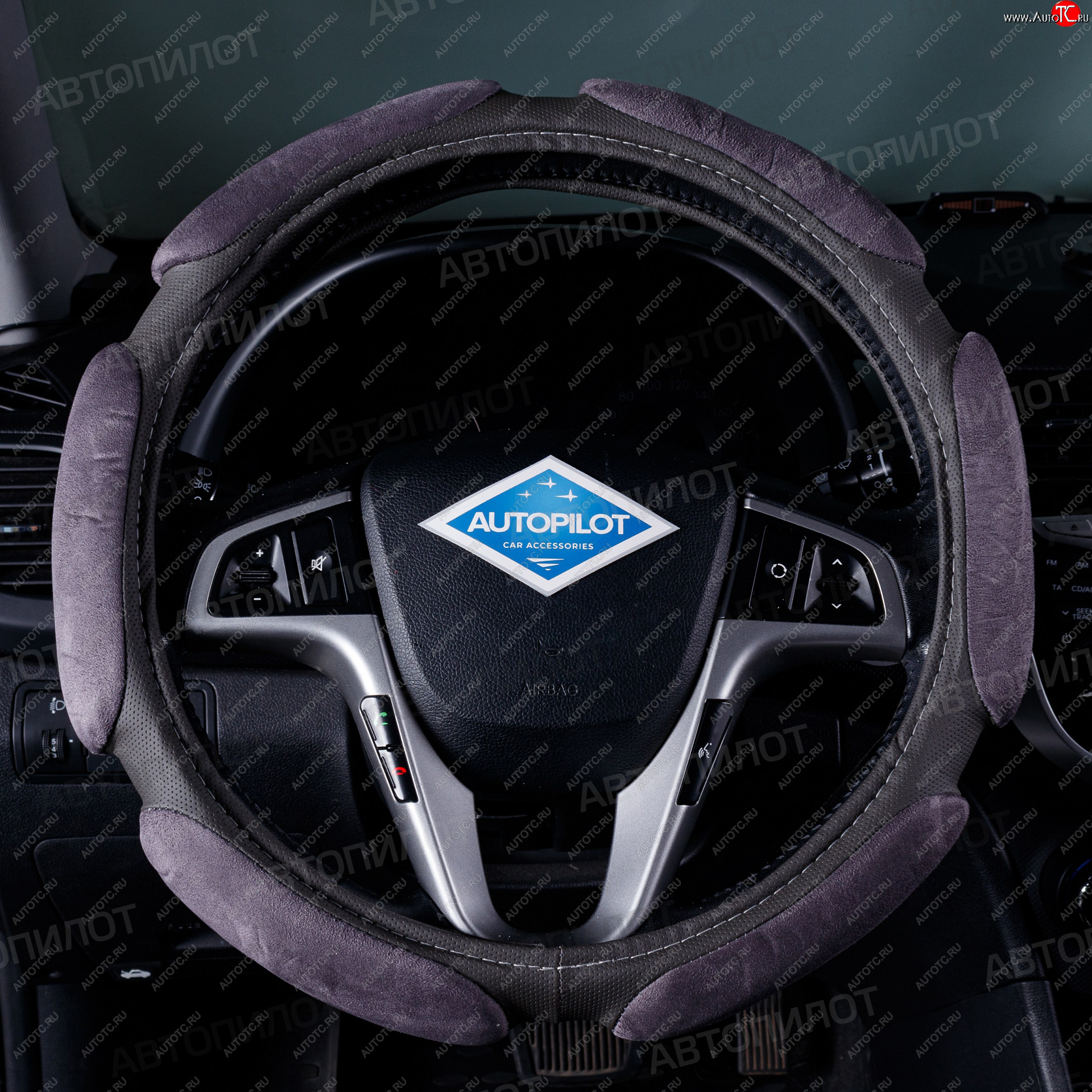 419 р. Оплетка руля (спонж, 37-39 см) Автопилот NR1750 Cadillac XT6 C1TL (2019-2025) (серый)  с доставкой в г. Чебоксары