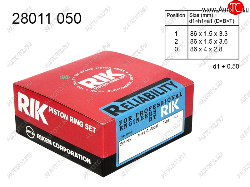 2 849 р. Кольца поршневые (комплект) 0,50 2JZ-GEGTE RIKEN Toyota Crown S170 седан (1999-2003)  с доставкой в г. Чебоксары