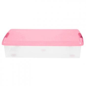 3 969 р. Короб для хранения IRIS THIN BOX 85л, прозрачный-розовый  ug-850p  с доставкой в г. Чебоксары. Увеличить фотографию 2