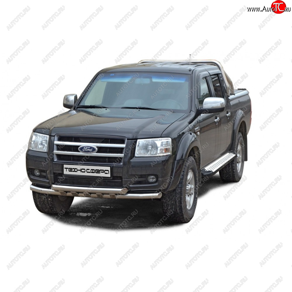 35 699 р. Защита переда труба двойная нержавейка d63.5, Техно Сфера  Ford Ranger ( DoubleCab,  RapCab) (2003-2023) рестайлинг, дорестайлинг, SuperCab, SuperCrew (Нержавейка)  с доставкой в г. Чебоксары