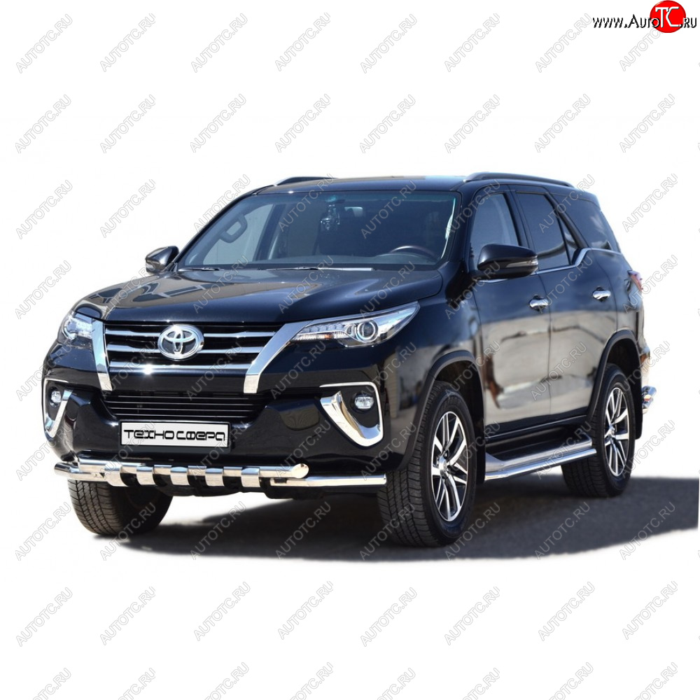 21 999 р.  Защита порогов труба нержавейка d40, Техно Сфера  Toyota Fortuner ( AN50/AN60,  AN160) (2004-2025) дорестайлинг, 1-ый рестайлинг, 2-ой рестайлинг, рестайлинг (Нержавейка)  с доставкой в г. Чебоксары