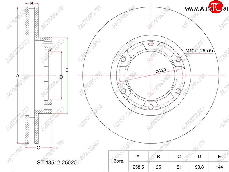 2 399 р. Диск тормозной передний Ø258 SAT Toyota ToyoAce XZU бортовой грузовик рестайлинг (2002-2006)  с доставкой в г. Чебоксары