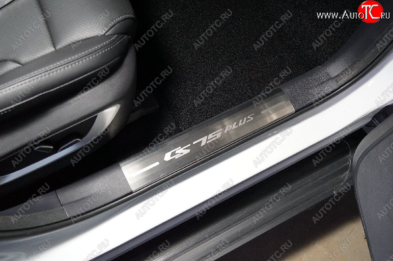 2 599 р. Накладки на пластиковые пороги, ТСС Тюнинг Changan CS75 1-ый рестайлинг (2018-2022) (лист шлифованный надпись CS75 plus)  с доставкой в г. Чебоксары