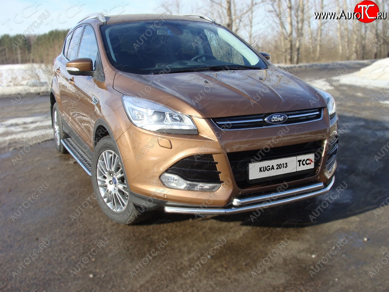 12 849 р. Защита передняя двойная d42,4*42,4 мм ТСС Тюнинг Ford Kuga 2 дорестайлинг (2013-2016) (нержавейка)  с доставкой в г. Чебоксары