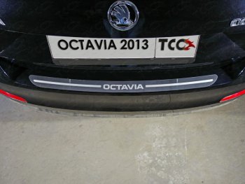 Накладка на задний бампер ТСС Тюнинг Skoda Octavia A7 дорестайлинг универсал (2012-2017) (лист шлифованный надпись Octavia)