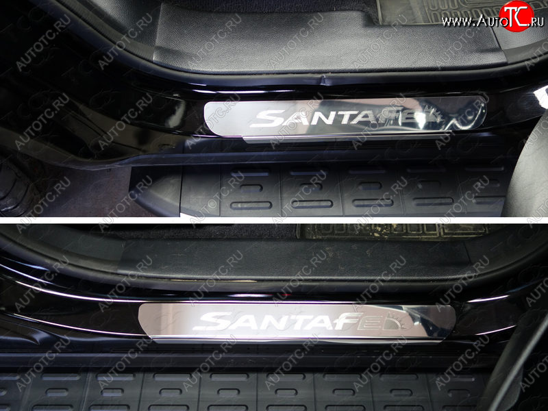 1 000 000 р. Накладки на пороги ТСС Тюнинг Hyundai Santa Fe DM рестайлинг (2015-2019) (лист зеркальный, надпись Santa Fe)  с доставкой в г. Чебоксары