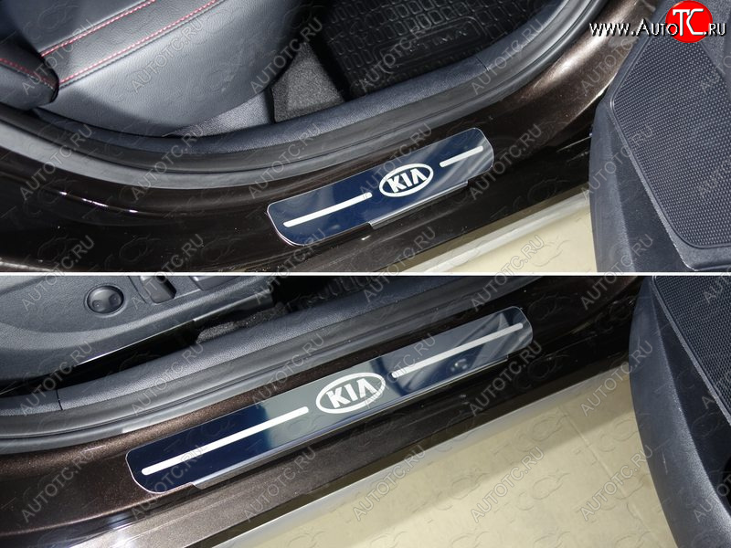 1 000 000 р. Накладки на порожки салона ТСС Тюнинг KIA Optima 4 JF дорестайлинг седан (2016-2018) (лист зеркальный, логотип KIA)  с доставкой в г. Чебоксары