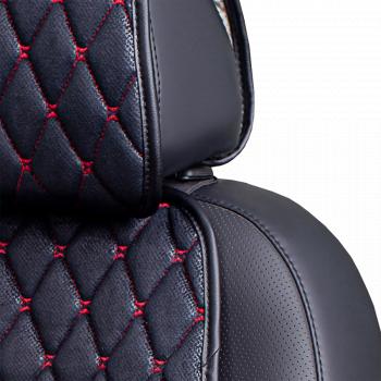 2 499 р. Накидка на сиденье (1 место Каир) МОНРО ст БАЙРОН Каир Lord Autofashion Skoda Octavia A7 дорестайлинг универсал (2012-2017) (черный, строчка красная)  с доставкой в г. Чебоксары. Увеличить фотографию 3