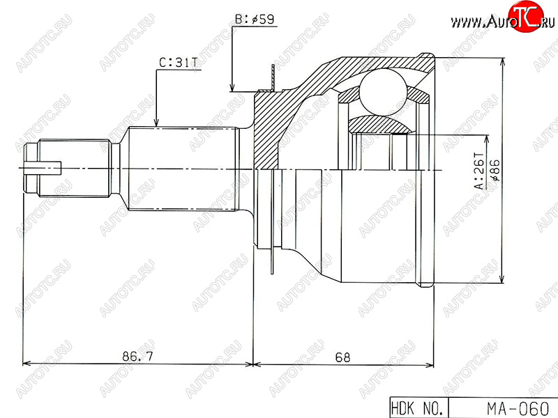 4 549 р. Шрус наружный MAZDA CX-5 11-17 HDK MA-060  с доставкой в г. Чебоксары