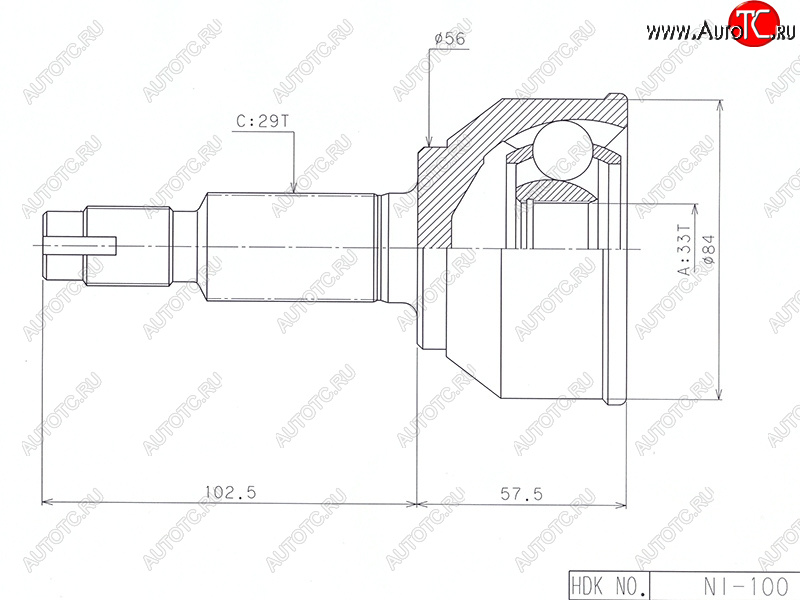 4 299 р. Шрус наружный NISSAN QASHQAI HR16DE J10 (Euro) MT06- HDK NI-100  с доставкой в г. Чебоксары