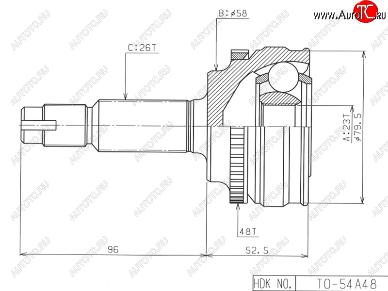 4 099 р. Шрус наружный TOYOTA COROLLARUNXOPARAV4 CA2#SV50ALLIONWISH 4WD 1ZZ 4WD1AZ-FSE3ZZ(euro) 00-05 HDK TO-054A48  с доставкой в г. Чебоксары