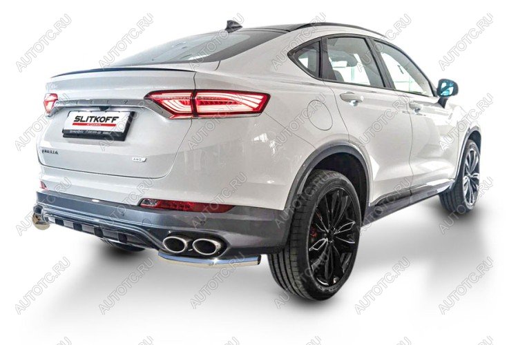 4 999 р. Защита заднего бампера уголки d57 Slitkoff  Geely Tugella  FY11,HPBA4 (2022-2025) рестайлинг (Сталь с полимерным покрытием в цвет серебристый)  с доставкой в г. Чебоксары