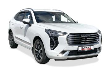 13 899 р. Защита переднего бампера d57 + d42 Slitkoff Haval F7  дорестайлинг (2018-2022) (нержавейка с полимерным покрытием в цвет черный)  с доставкой в г. Чебоксары. Увеличить фотографию 2