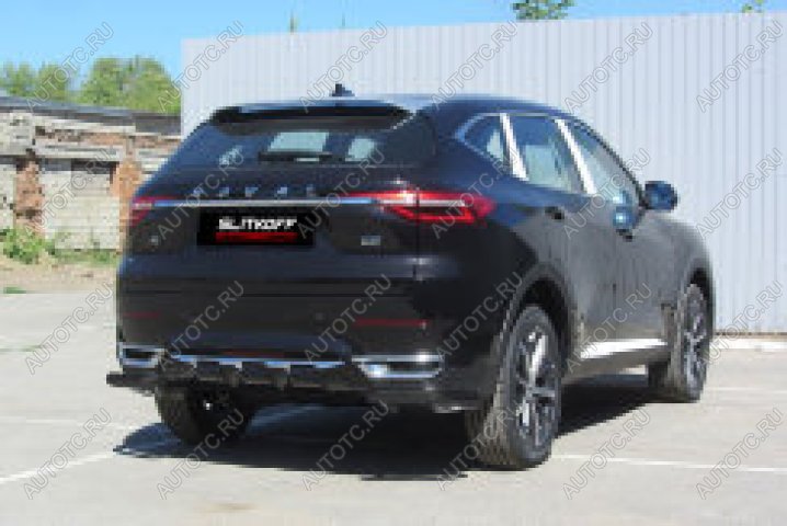 6 649 р. Защита заднего бампера уголки d57 Slitkoff Haval F7  дорестайлинг (2018-2022) (нержавейка с полимерным покрытием в цвет черный)  с доставкой в г. Чебоксары