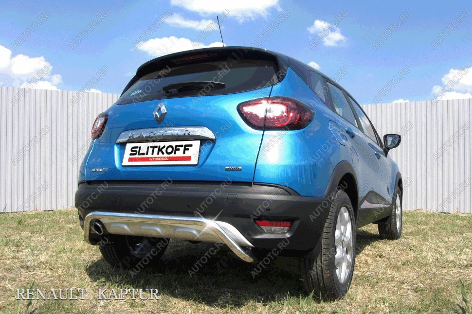 10 199 р. Защита заднего бампера d42 скоба (2WD) Slitkoff Renault Kaptur дорестайлинг (2016-2020) (нержавейка с полимерным покрытием в цвет черный)  с доставкой в г. Чебоксары