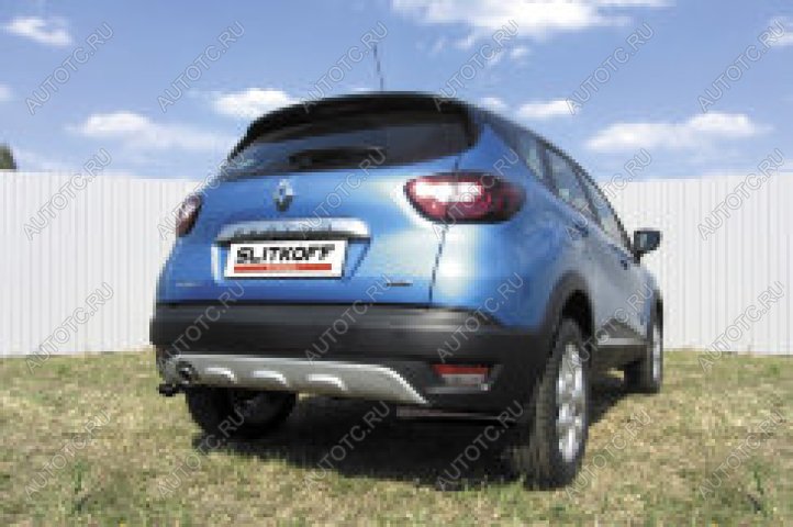 8 399 р. Защита заднего бампера уголки d42 (4WD) Slitkoff Renault Kaptur дорестайлинг (2016-2020) (нержавейка с полимерным покрытием в цвет черный)  с доставкой в г. Чебоксары