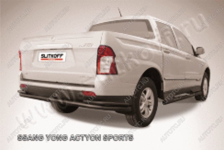 14 449 р. Защита заднего бампера d76+d42 двойная длинная Slitkoff  SSANGYONG Actyon Sport (2012-2025) (нержавейка с полимерным покрытием в цвет черный)  с доставкой в г. Чебоксары