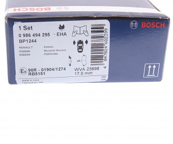 3 089 р. Колодки тормозные передние R17 (4шт.) BOSCH Nissan Navara 3 D23 дорестайлинг (2017-2025)  с доставкой в г. Чебоксары. Увеличить фотографию 4