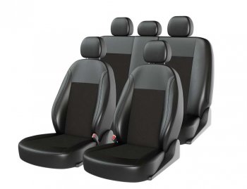 Универсальные чехлы сидений (майка, 11 предм., экокожа-жакард) Atom Jacquard Small CARFASHION Foton Aumark (BJ11) (2010-2025) (черные)