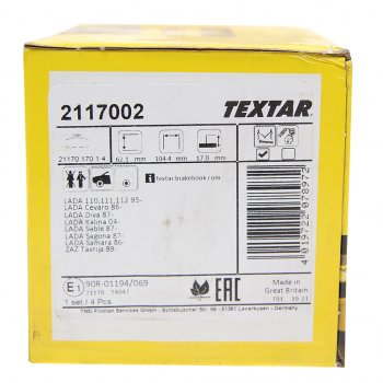 3 199 р. Колодки тормозные передние (4шт.) TEXTAR Лада 2110 седан (1995-2007)  с доставкой в г. Чебоксары. Увеличить фотографию 3