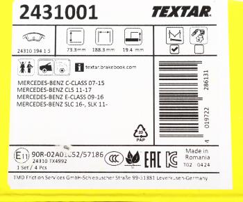 6 549 р. Колодки тормозные передние (4шт.) TEXTAR Mercedes-Benz C-Class W204 дорестайлинг седан (2007-2011)  с доставкой в г. Чебоксары. Увеличить фотографию 5