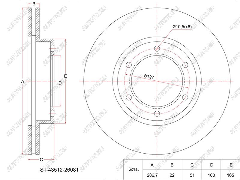 2 799 р. Диск тормозной передний Ø286 SAT Toyota ToyoAce XZU бортовой грузовик рестайлинг (2002-2006)  с доставкой в г. Чебоксары