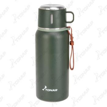 Термос ТОНАР 900ML хаки (пробка-ситечко, крышка-кружка, ремешок)  t-kd-7030-0.9