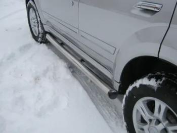 Пороги труба (d76) SLITKOFF Nissan Qashqai  1 (2007-2010) дорестайлинг (нержавейка, на торцах пластиковые заглушки)