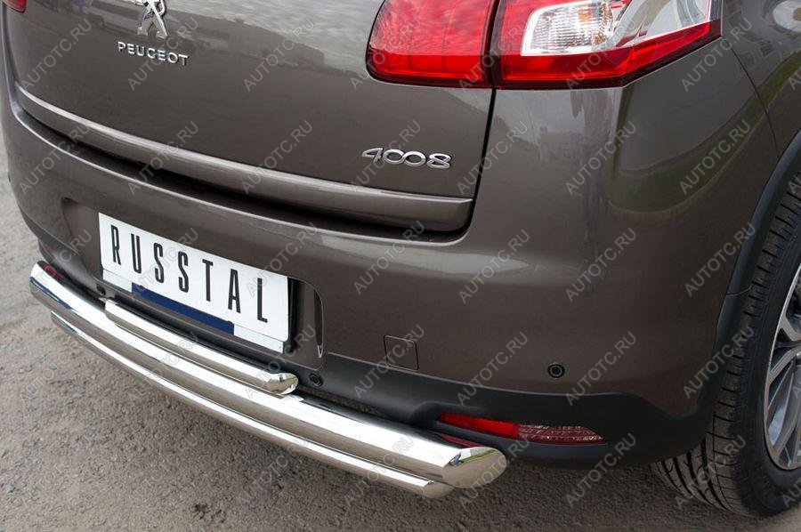 12 199 р. Защита заднего бампера d76d42d42 Slitkoff  Peugeot 4008 (2012-2017) (нержавейка полированная)  с доставкой в г. Чебоксары