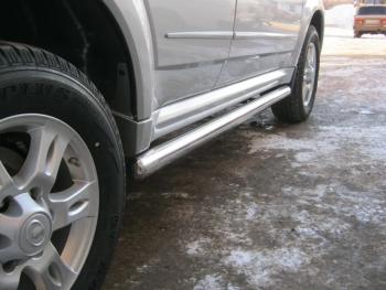 Пороги труба (d76) SLITKOFF Volkswagen Touareg  1 GP (2006-2010) рестайлинг (нержавейка, на торцах округлая напайка под 90 градусов)