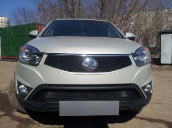 3 169 р. Защита радиатора (верх) Стрелка11 Стандарт SSANGYONG Actyon рестайлинг (2013-2021) (черная)  с доставкой в г. Чебоксары. Увеличить фотографию 2