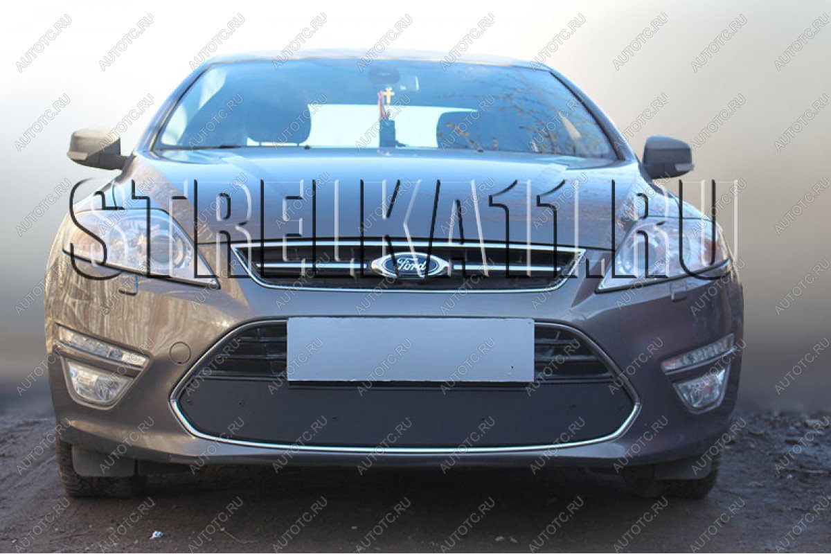 759 р. Зимняя заглушка решетки радиатора Стрелка11 Ford Mondeo Mk4,BD рестайлинг, седан (2010-2014) (черная)  с доставкой в г. Чебоксары