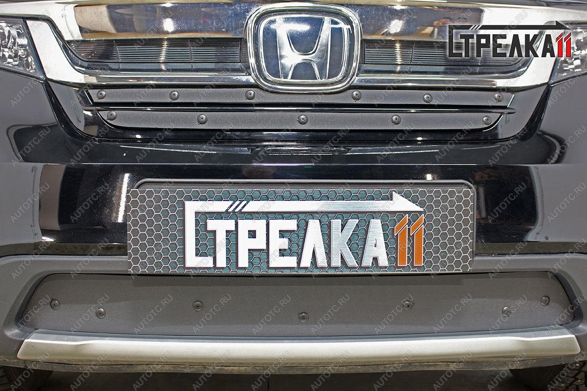 1 099 р. Зимняя заглушка решетки радиатора (верх 2 части) Стрелка11 Honda Pilot YF6 рестайлинг (2018-2021) (черная)  с доставкой в г. Чебоксары