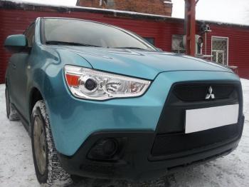759 р. Зимняя заглушка решетки радиатора (верх, 2 части) Стрелка11 Mitsubishi ASX дорестайлинг (2010-2012) (черная)  с доставкой в г. Чебоксары. Увеличить фотографию 2